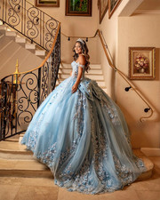 Quinceanera Dresses Bowknot Appliques Off Shoulder Corset Princess Ball Gown