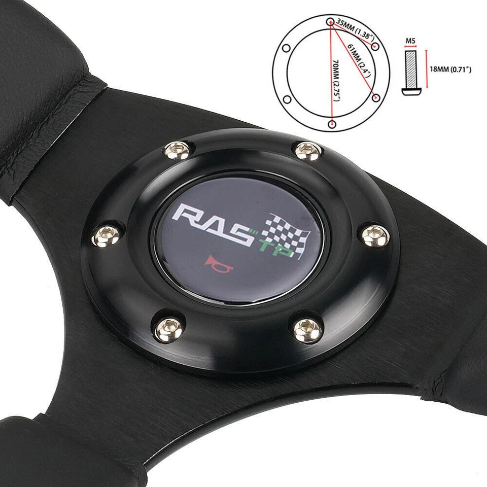 Genuine Leather 14“Steering Wheel w/Horn + Hub Adapter 170H For Dodge Chevy GM Foto 4 de 4