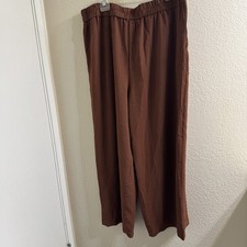 Women's Pocket Wide Leg Trousers Casual High Waist Lightweight Pants Brown Comfy