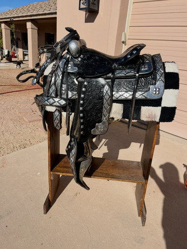 Ted Flowers Silver Rose Parade Saddle on Black Leather