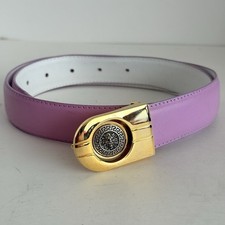 Vintage Pink Faux Leather Belt Gold And Silver Tone Lion  s Head Buckle 34  35  