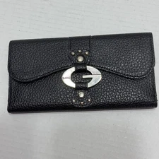 GUESS Black Embosed Faux Pebbled Leather Trifold Envelope Wome's Wallet Vtg