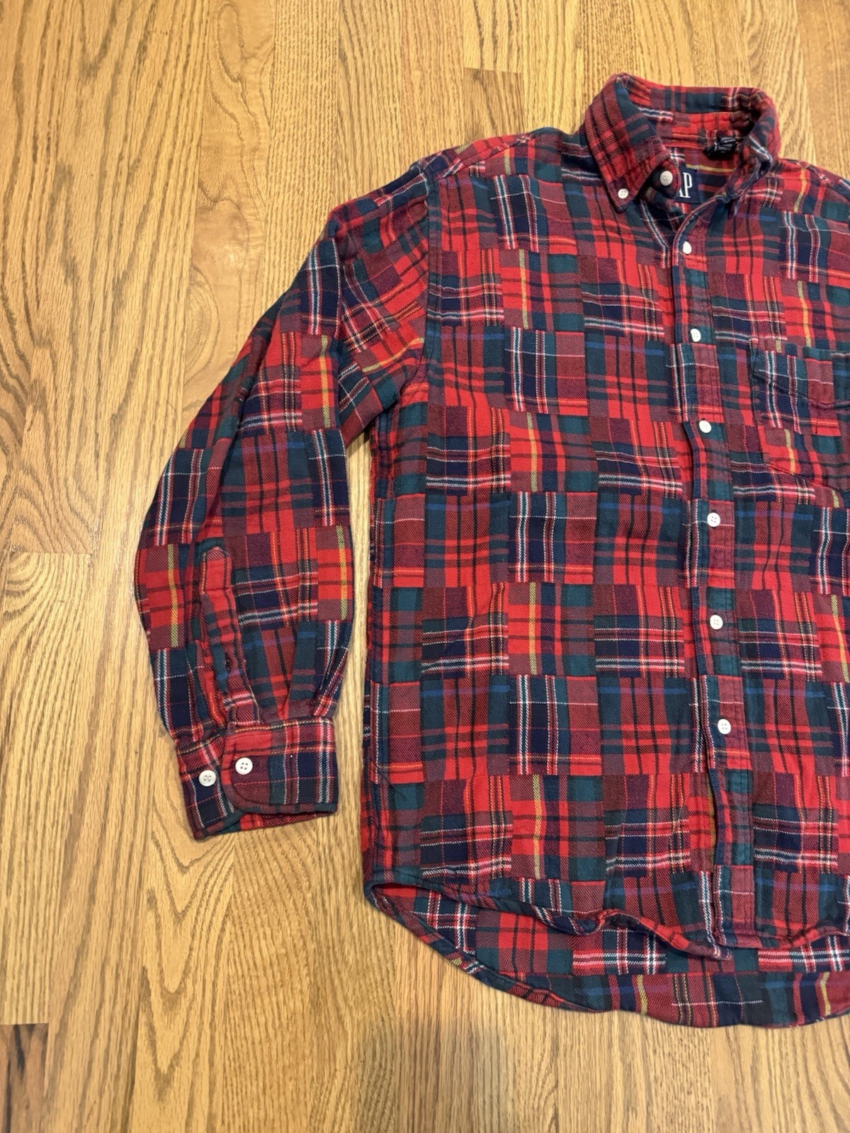 Vintage GAP Patchwork Flannel Button Up Shirt Men… - image 2