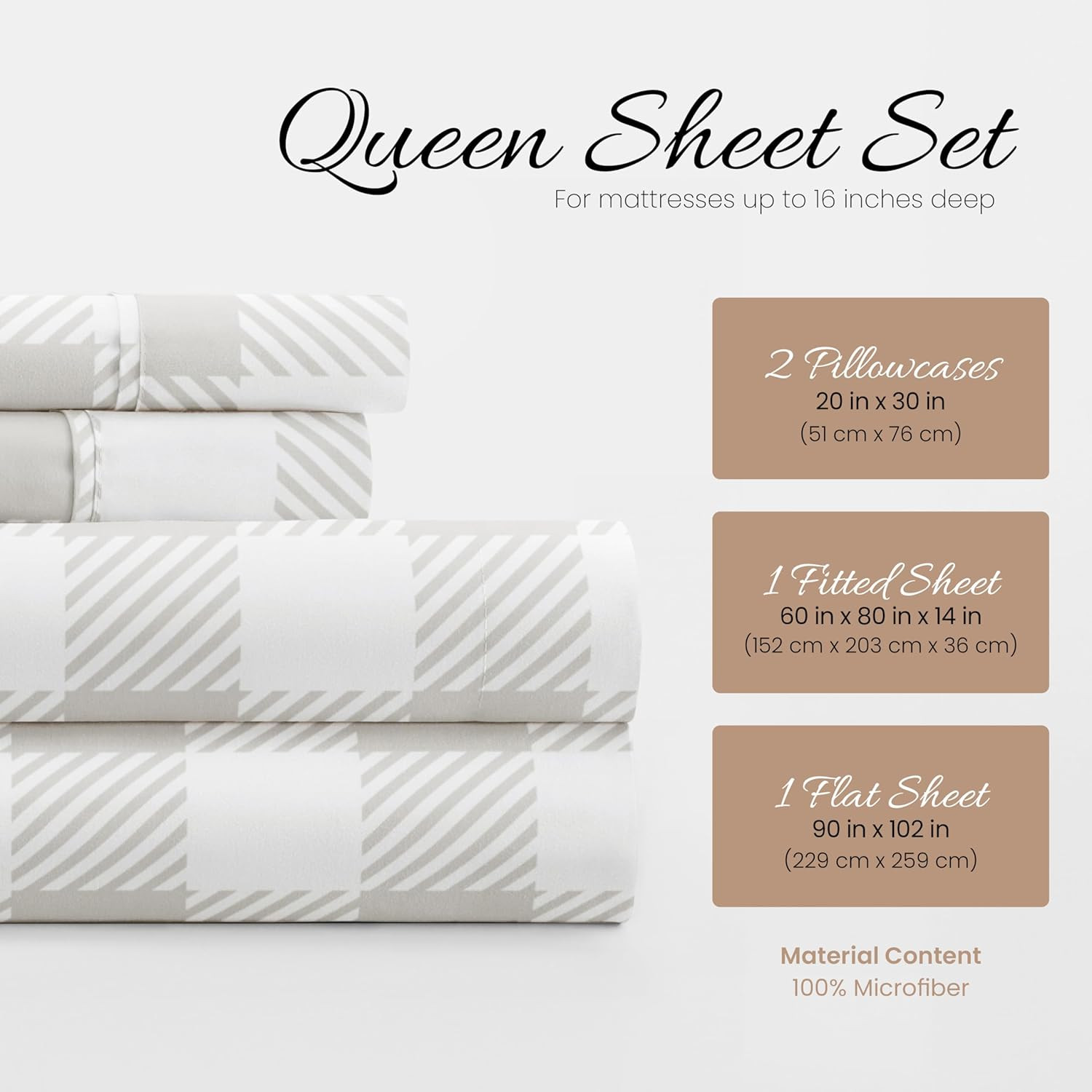 Double-Brushed Patterned Microfiber Queen Sheet Set 4 Piece – Oeko-Tex Certified