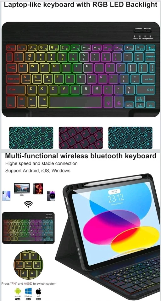 Removable Backlit Keyboard Case For iPad 10th Gen 10.9" Display With Pencil Hold - Image 4 of 4