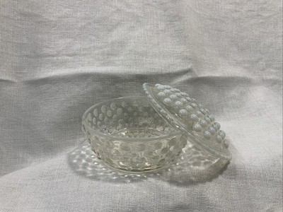 Anchor Hocking Opalescent Hobnail Glass Powder Jar Trinket Dish with Lid
