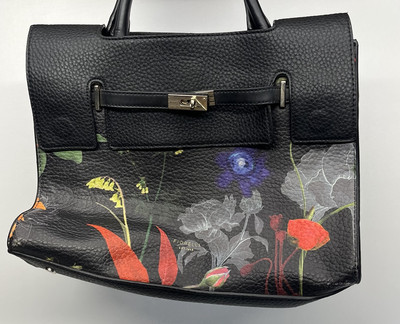 Fiorelli Black Floral Rose Large Handbag Purse Double Strap HOBO