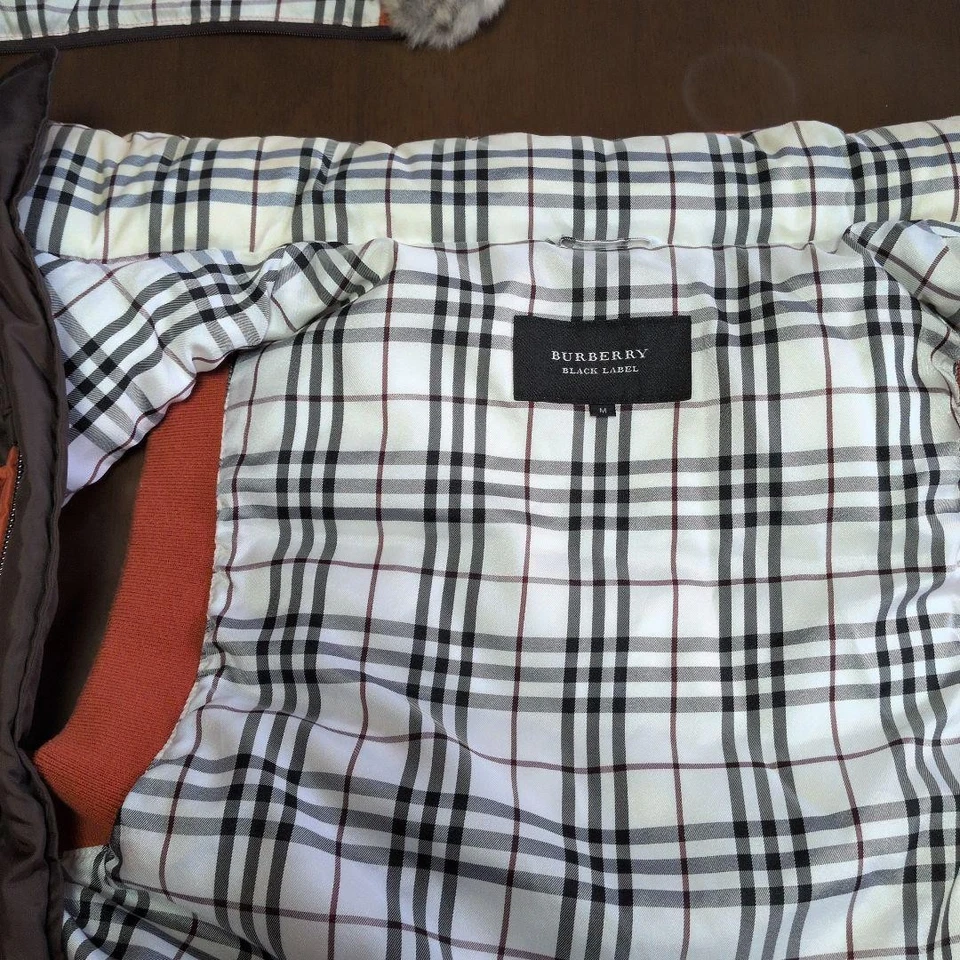 Burberry Black Label Down Jacket M Fur Hood Check Lining Used #EK BCA - Image 2 of 4