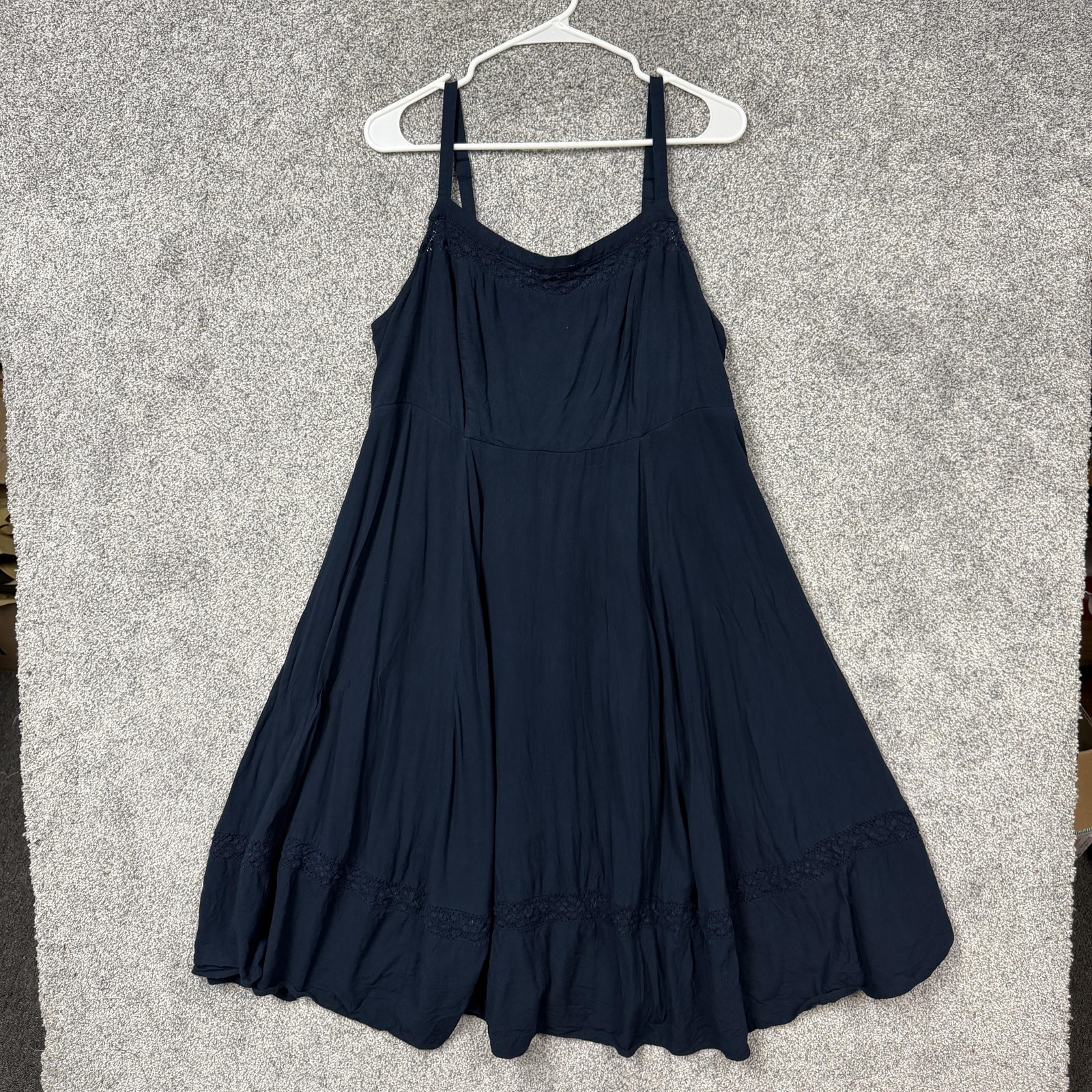 Torrid Sundress 2 Blue Midi Trapeze Swing Smocked Crochet Hem Boho Lagenlook-image