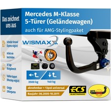 ANH&Auml;NGERKUPPLUNG vertikal abnehmbar f&uuml;r Mercedes ML W164 05-11 +13pol E-Satz ABE