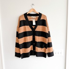 John & Jenn Phillie Striped Button Front Casual Cardigan Walnut Stripe M NWT