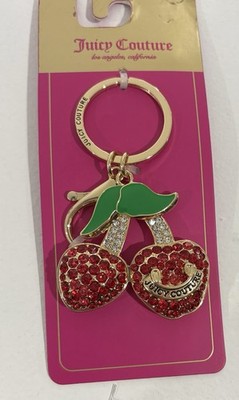 Juicy Couture Bag Charm Keychain Cherry Cherries Rhinestones Bling Sparkly