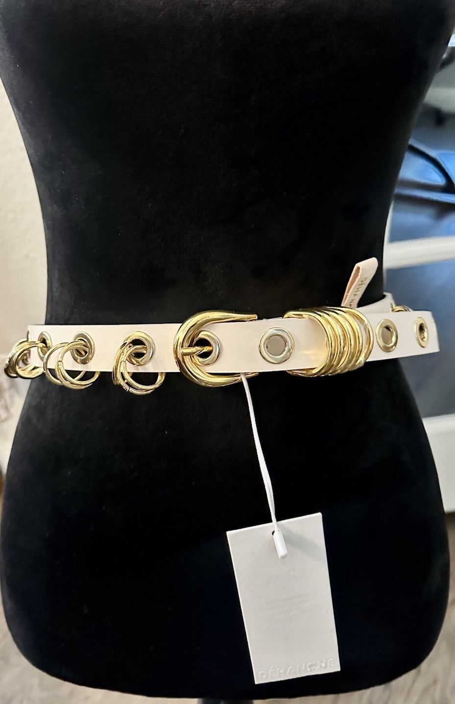 Déhanche Ivory Calfskin Leather~Hollyhock Mixed Metal Belt Women’s Size M-NWT