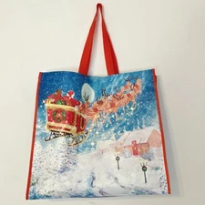 Christmas Santa Flying Reindeer Toys Sleigh Snow TJMaxx Tote Gift Bag New