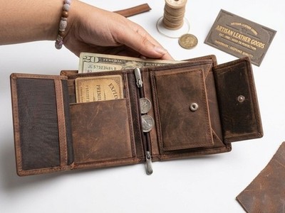 Genuine Leather Wallets For Men Trifold Mens Wallet With ID Window RFID Blocking