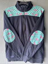 Simply Southern Women  s Pullover Sweatshirt Size Small Mid zip Navy Teal Pink