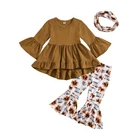 Toddler Girl Thanksgiving Outfit Shirt Polka Dot Pants (Brown-C, 3-4T)