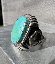 AS IS Mens Vintage Sterling Silver 40s Turquoise Horse Western Ring SZ 10.75