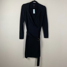 Ann Taylor Petite Black Faux Wrap Sweater Dress Size Petite M Notch Collar