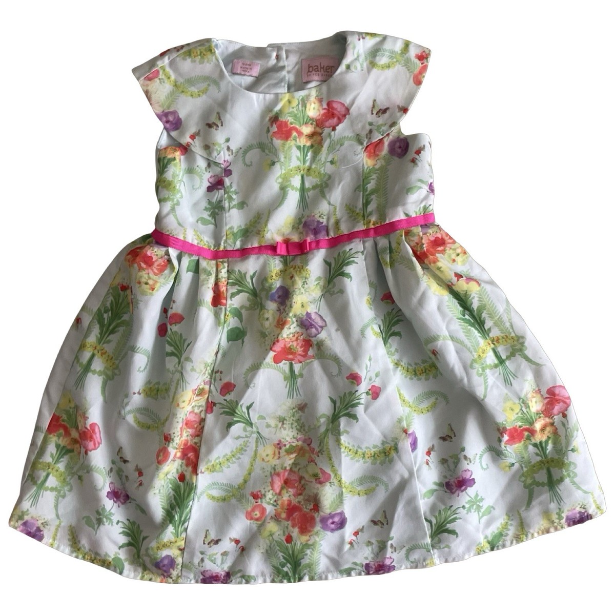 Baker by Ted Baker Floral Skater Dress Girls Size 18-24M Green Summer Spring
