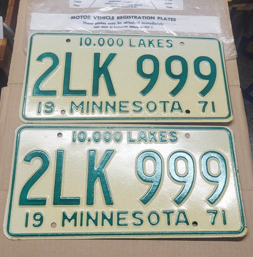 1971 Minnesota License Plate Pair Tags # 2LK 999 **Unused**