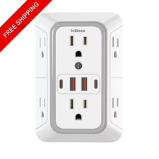 6 Outlet Extender Surge Protector Multi Plug Wall Adapter USB Charger Ports with