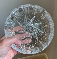Vintage Cigar Ashtray 3 Wide Slots Cut Crystal Star Pattern 7-1/4" Round 3 lbs