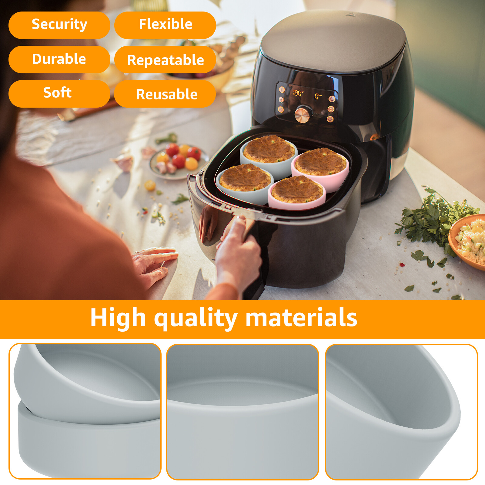 4X Air Fryer Egg Moulds NonStick Silicone Ramekins 4inch Air Fryer Egg
