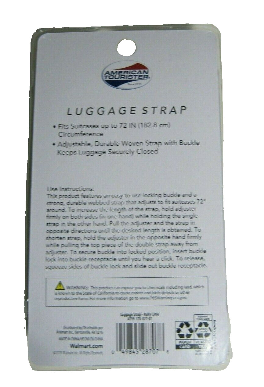 American Tourister Luggage Straps Lime Green 72" Adjustable Durable Woven