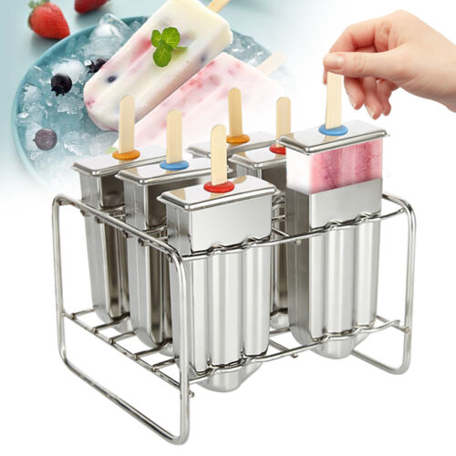 6 pcs Stainless Steel Ice Cream Sticks Mold Ice Lolly Popsicle Mold Pop Holder