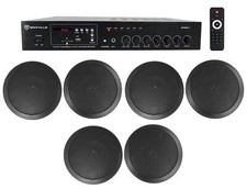 1-Zone Home Audio Receiver 6 Black Ceiling Speakers For Bedroom/Living Room