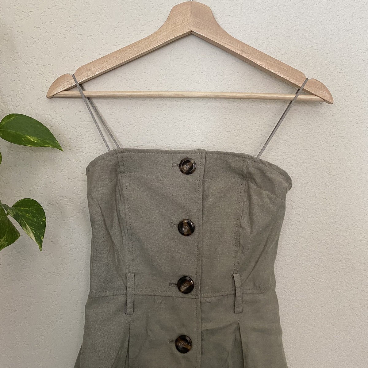 Japan Style CECIL MCBEE Taupe Button Strapless Tube Dress XS Flare  display picture 1