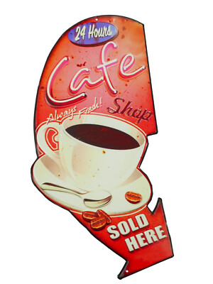 Blechschild ''Cafe'' Coffee Kaffee Mocca Latte Espresso Küche Sold 45x22cm neu