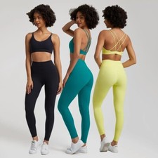 Women's Yoga Set Buttery Soft High Waist Gym Leggings  Crisscross Sport Bra Set