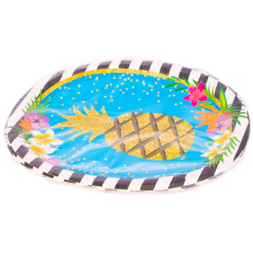 Forum Luau Glitter Pineapple Paper 12" Serving Platter, 8 CT, Gold Blue - Picture 2 of 3