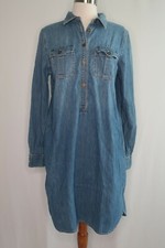 Chaps Blue Denim Jean Shirt Pocketed Casual Dress Sz M