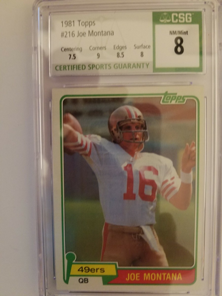 joe montana rookie card graded 1981 Topps Joe Montana Rookie Card #216 CSG Graded 8.0 CGC
