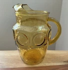 Vintage Amber Glass Beverage Pitcher Anchor Hocking Heritage Hill Gold Dot 8.5”