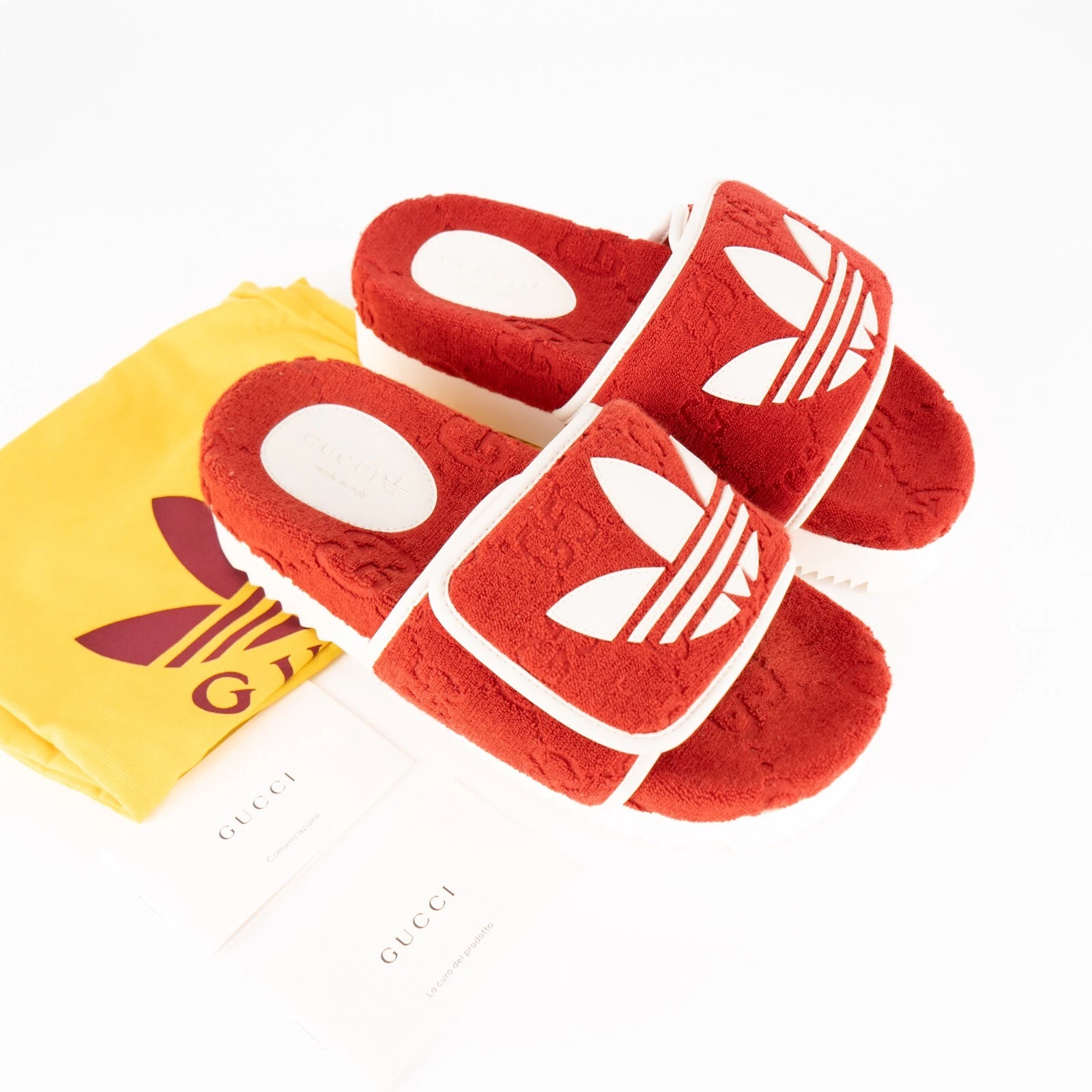 Gucci X Adidas sandalo donna plateau trifoglio slides in rosso EU 37 US7 250MM
