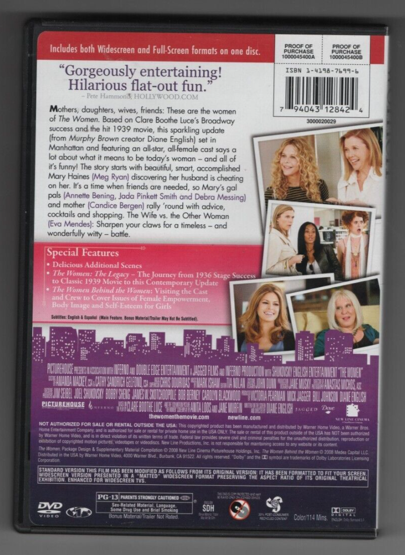 The Women (DVD, 2008) Meg Ryan. Eva Mendes. Carrie Fisher. Jada