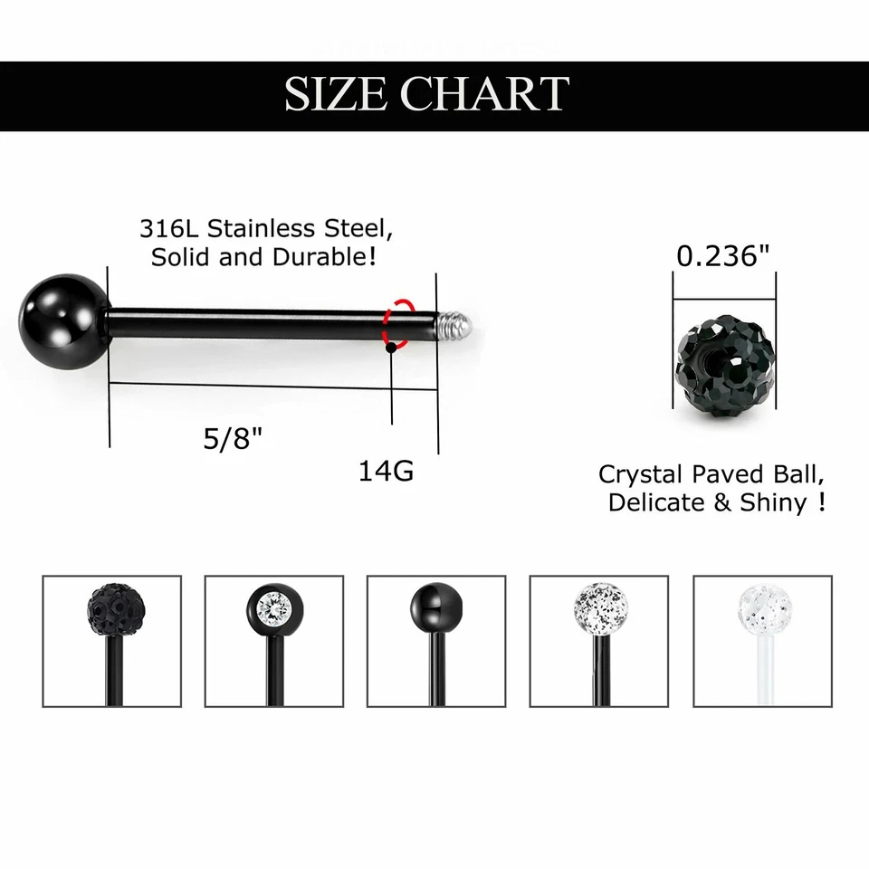 Juego de 10 piezas de joyería piercing anillo lengua barra acero inoxidable anillo pezón 14G Foto 2 de 4