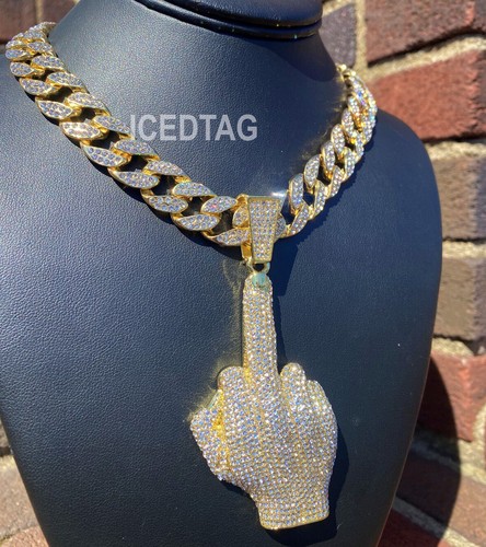 COLLAR GRANDE DEDO MEDIO SIMULATE DE DIAMANTE HELADO ALEACIÓN CHAPADO EN ORO, 18 - Imagen 4 de 13