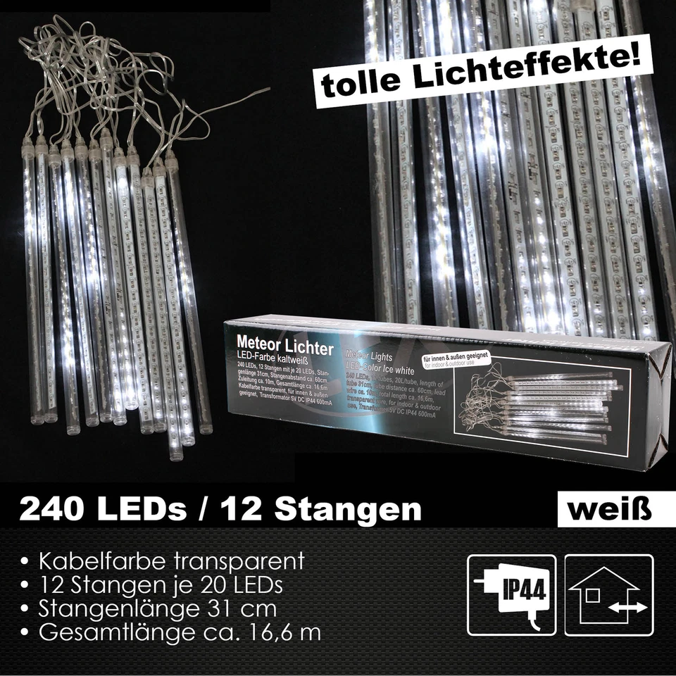 LED Meteorschauer Lichterregen Innen & Außen Lichterkette weiss 240/360LED´s - Bild 2 von 3