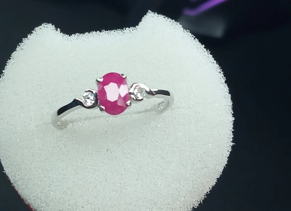 Anello in argento 925 rubino naturale 0,63ct rosso rosa - Immagine 4 di 4