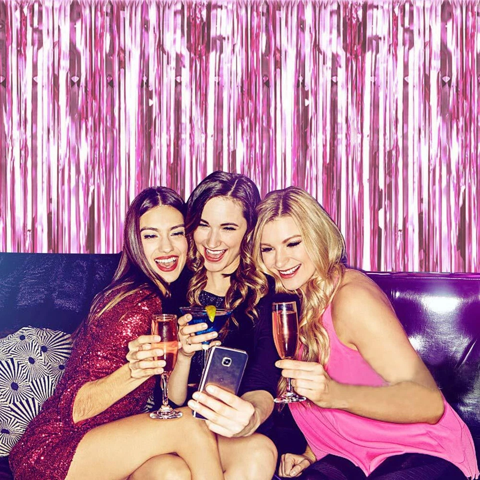 РОЗОВАЯ мишура занавеска фольга металлик бахрома валентинки вечеринки декор ребенка душа 3 x 8' - Изображение 4 из 4