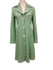 Transit Par Such 260 Womens Green Long Trench Sweater Coat Button Front Size 3