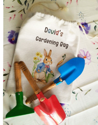 Personalisiertes Kinder Gartenset mit Hasendruck Tasche, hochwertiger Geschenkartikel