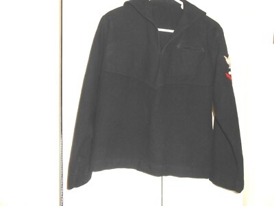 VINTAGE NAVY SUBMARINER'S COAT-WOOL WITH SPREAD EAGLE AND RANK ON SLEEVE--SMALL