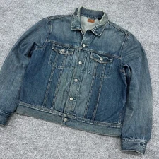 J CREW Denim Jacket Mens XL Blue Jean Trucker Button Up Faded Rinse Wash