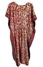 Kaftan Long Dashiki Dress Free Size S/M  Hand Dye Kimono Slvs Drawstring Waist